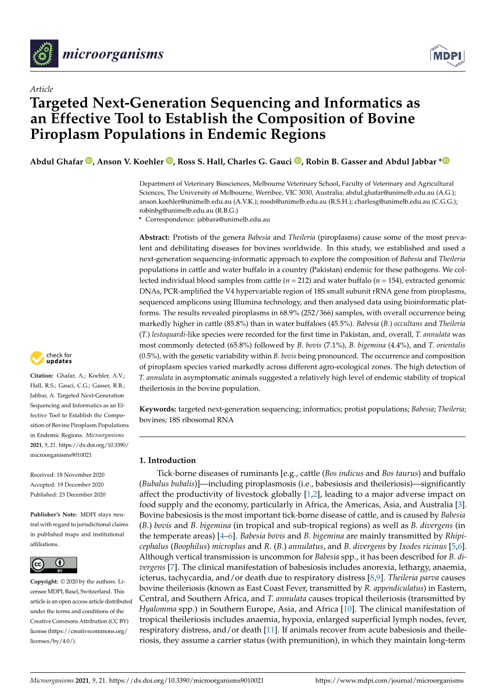 Targeted Next-Generation Sequencing and Informatics As an Effective Tool to Establish the Composition of Bovine Piroplasm Populations in Endemic Regions