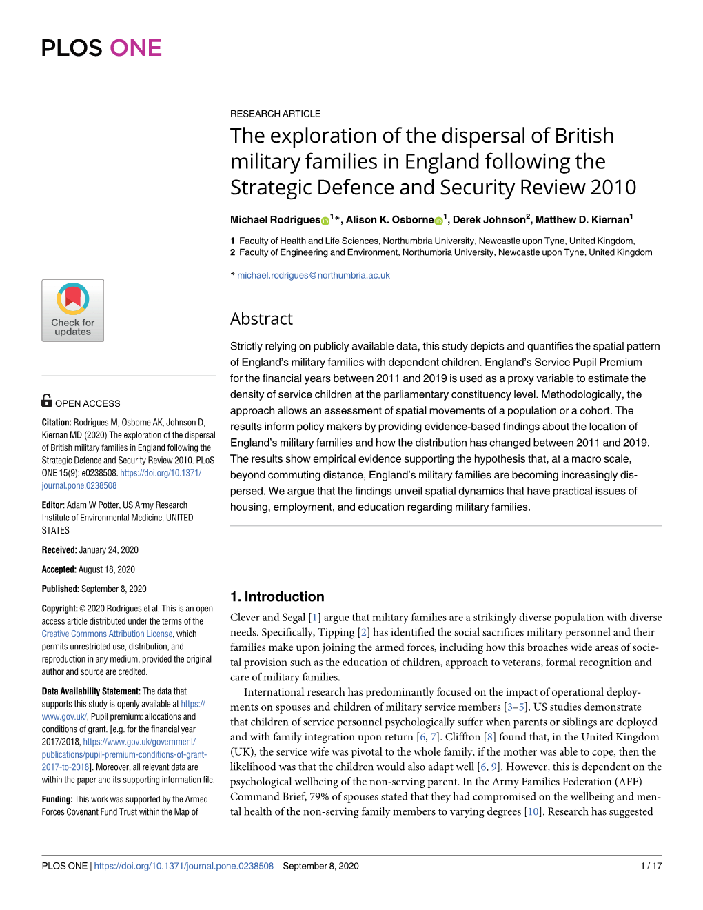 The Exploration of the Dispersal of British Military Families in England Following the Strategic Defence and Security Review 2010