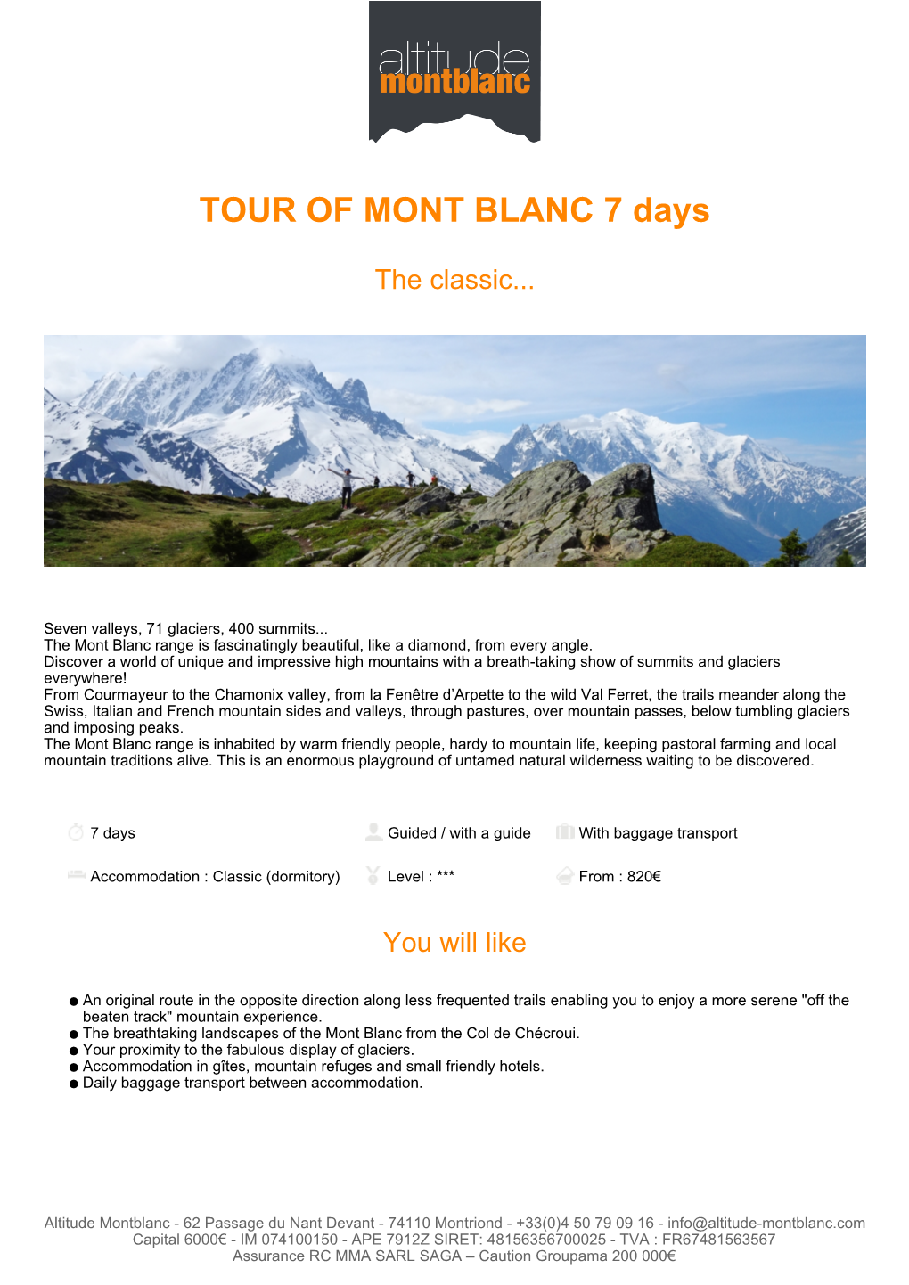 TOUR of MONT BLANC 7 Days