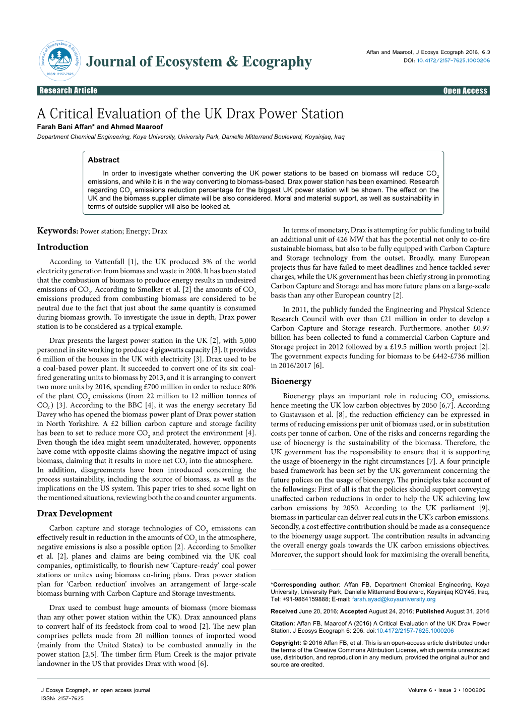 A Critical Evaluation of the UK Drax Power Station