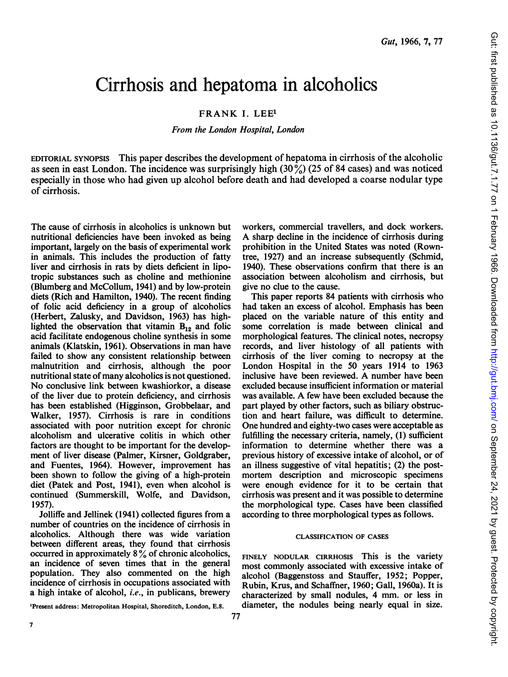 Cirrhosis and Hepatoma in Alcoholics