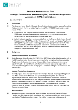 And Habitats Regulations Assessment (HRA) Determinations December 18 2019