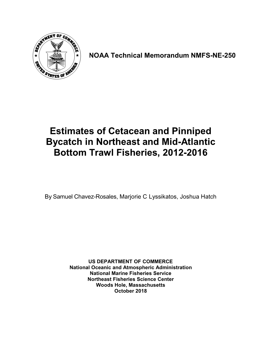 Estimates of Cetacean and Pinniped Bycatch in Northeast and Mid-Atlantic Bottom Trawl Fisheries, 2012-2016