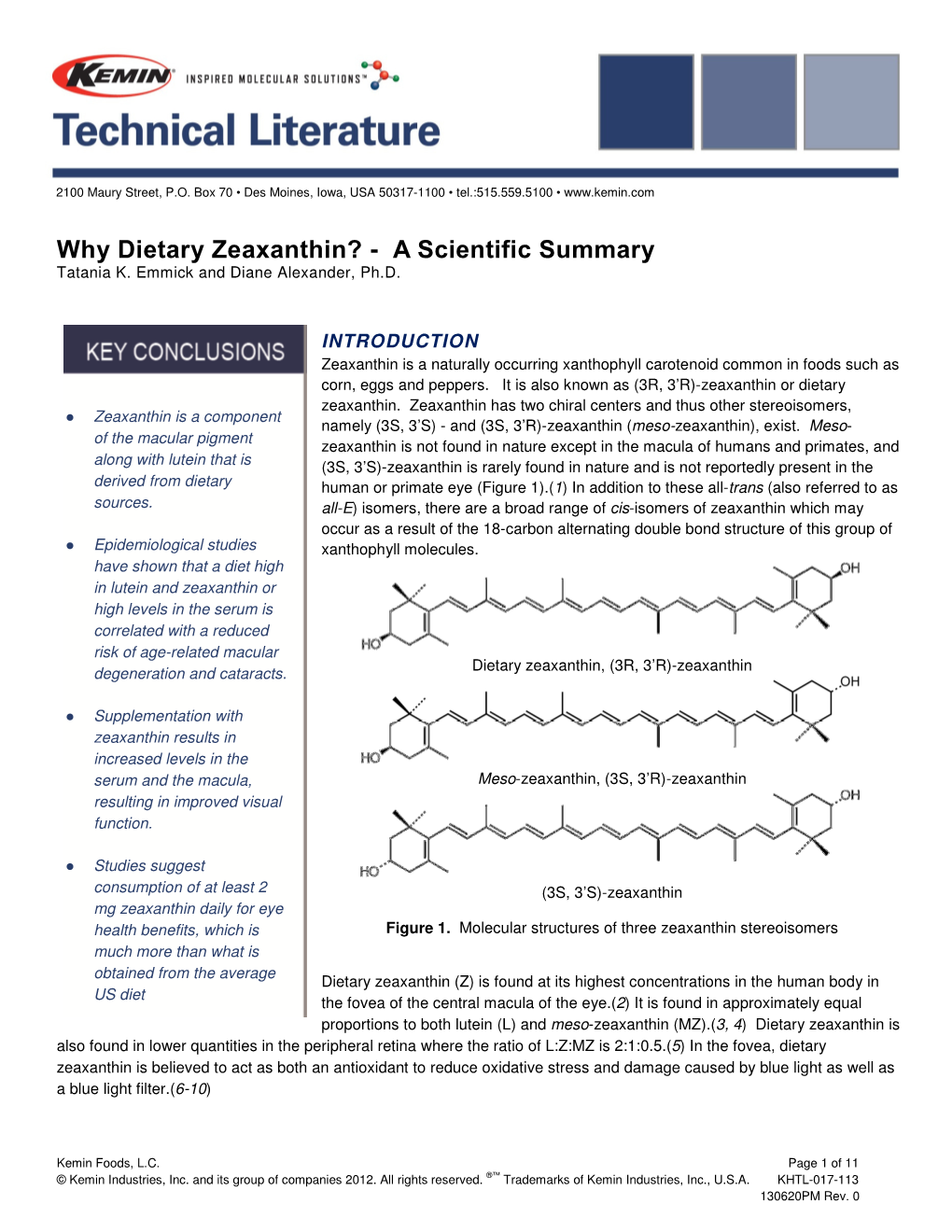 Why Dietary Zeaxanthin? - a Scientific Summary