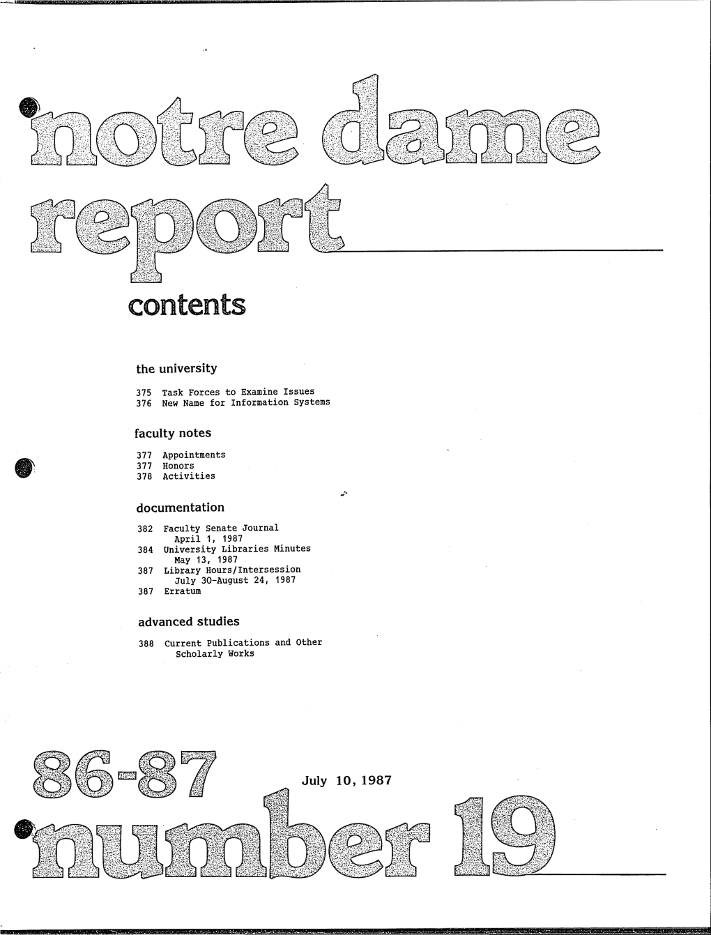 Notre Dame Report 16:19 (1987-07-10)