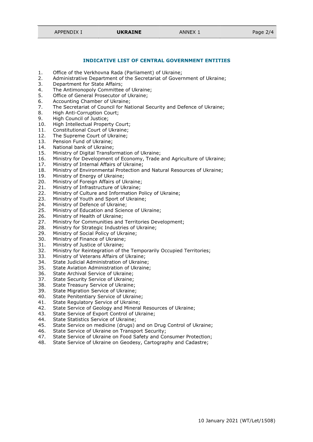 APPENDIX I UKRAINE ANNEX 1 Page 2/4 10 January 2021