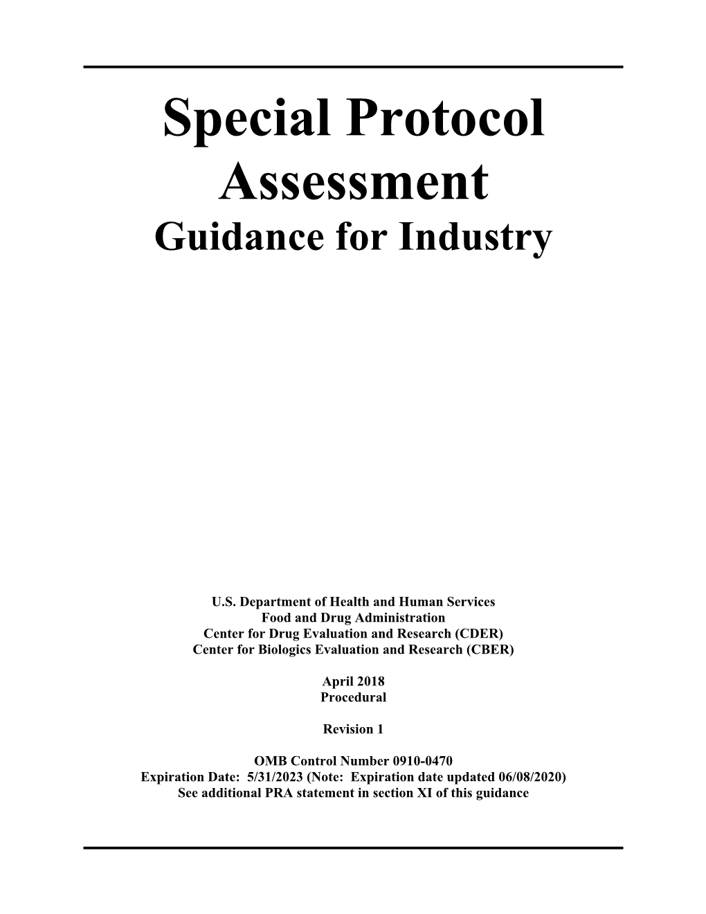 Special Protocol Assessment, Guidance for Industry