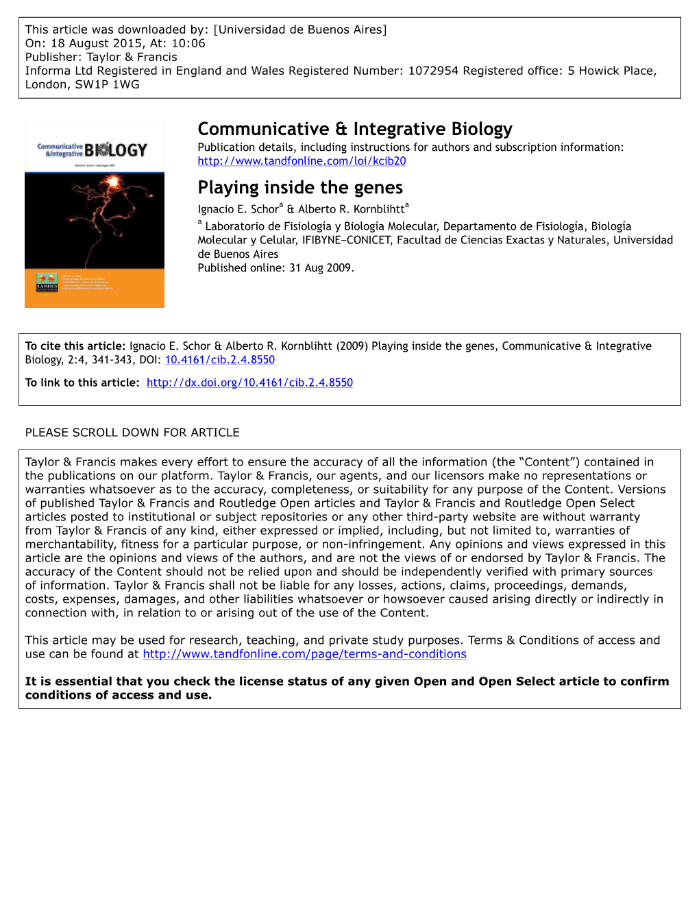 Communicative & Integrative Biology Playing Inside the Genes