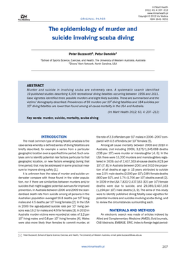 The Epidemiology of Murder and Suicide Involving Scuba Diving