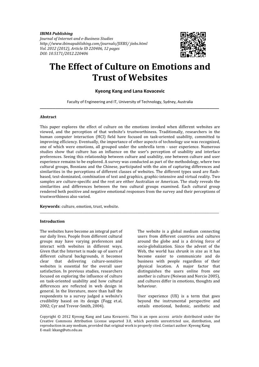 The Effect of Culture on Emotions and Trust of Websites