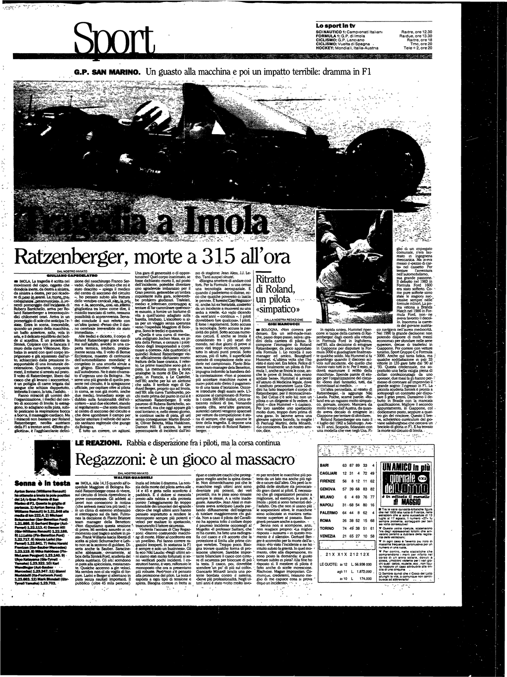 Ratzenberger, Morte a 315 All'ora