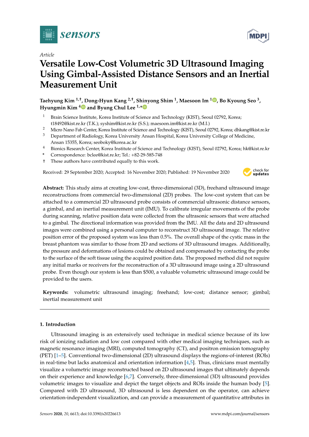 Versatile Low-Cost Volumetric 3D Ultrasound Imaging Using Gimbal-Assisted Distance Sensors and an Inertial Measurement Unit