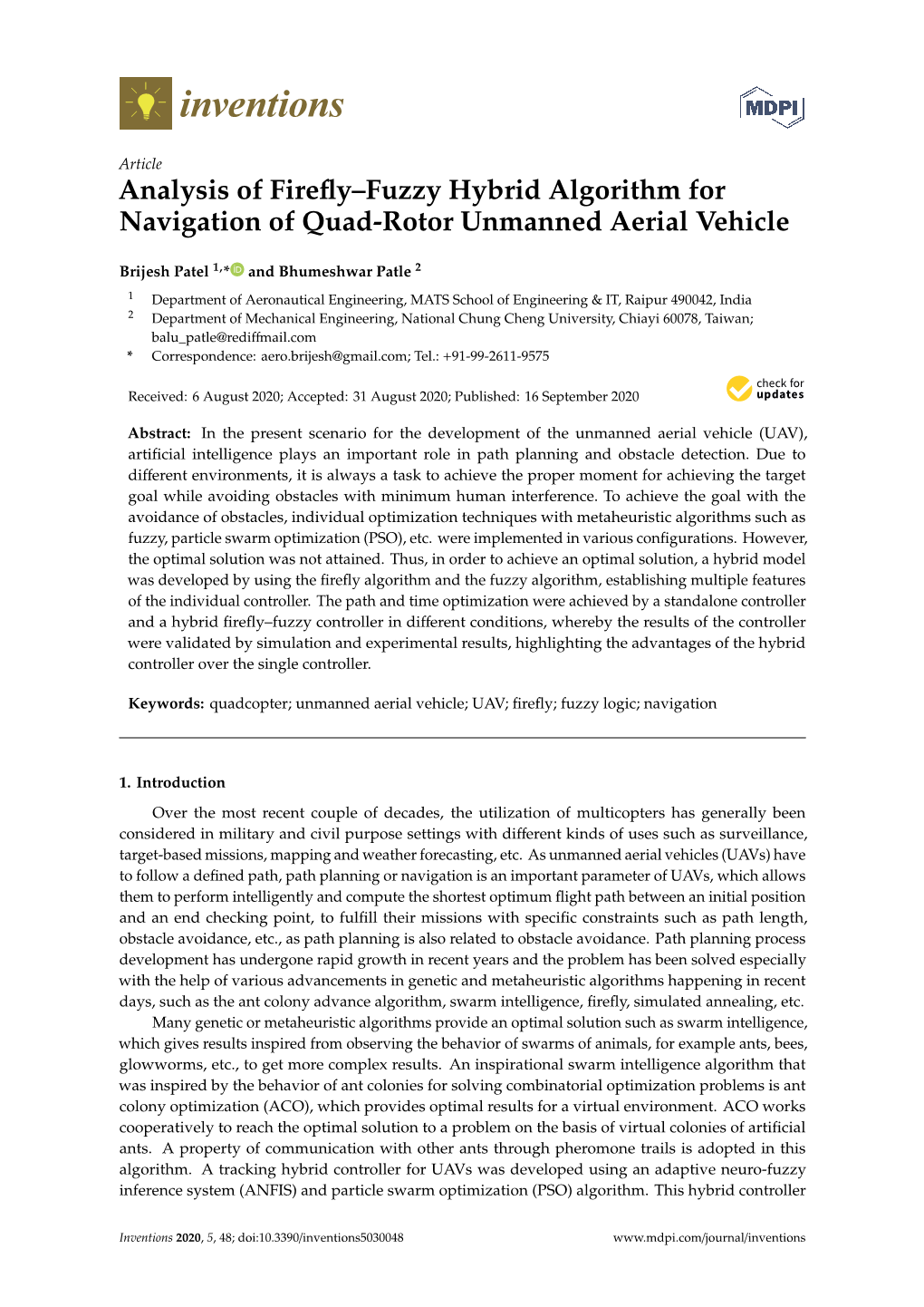 Analysis of Firefly–Fuzzy Hybrid Algorithm for Navigation of Quad