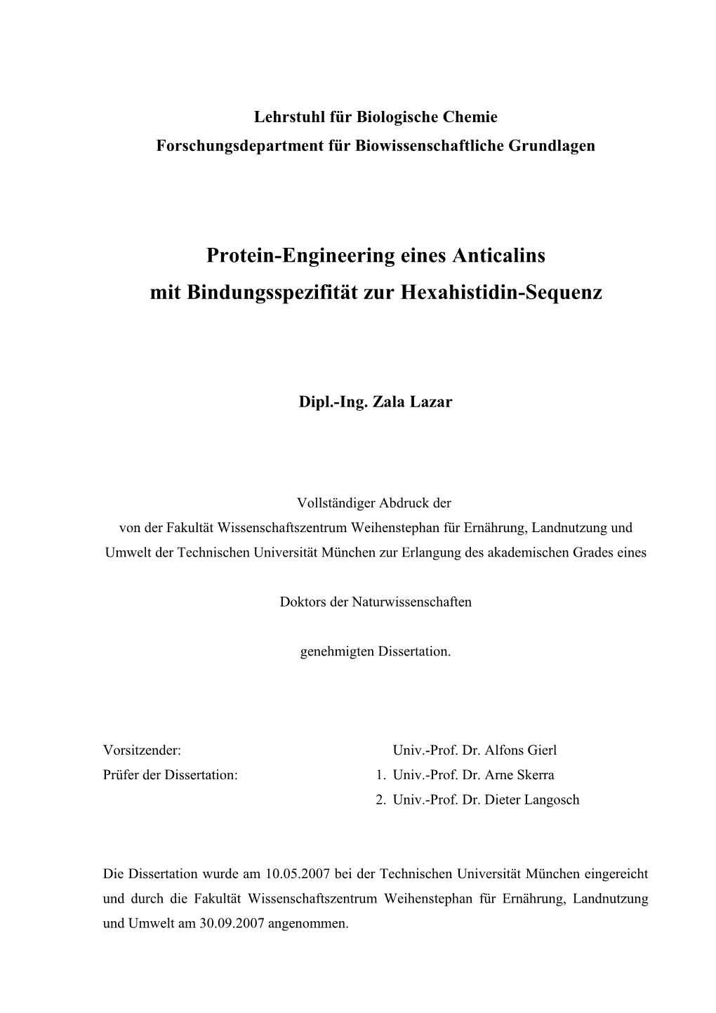 Protein-Engineering Eines Anticalins Mit Bindungsspezifität Zur Hexahistidin-Sequenz