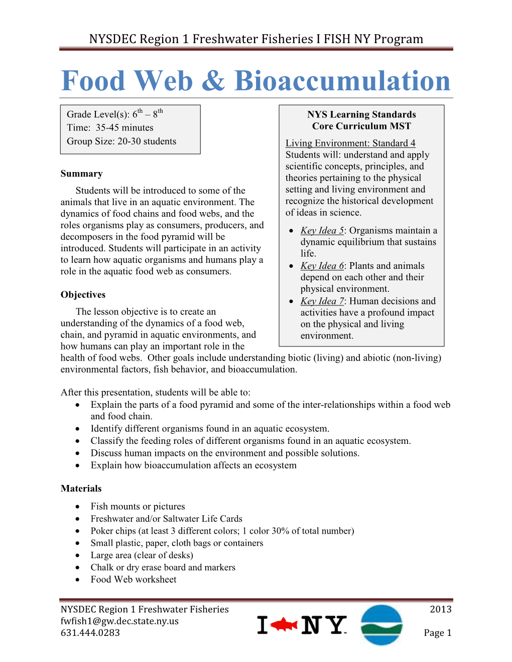 Food Web and Bioaccumulation Lesson Plan