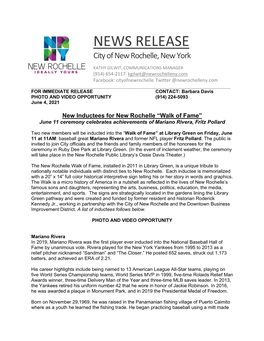 NEWS RELEASE City of New Rochelle, New York
