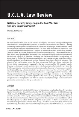 UCLA Law Review National Security Lawyering in the Post-War