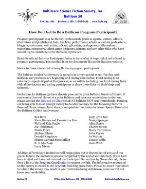 How Do I Get to Be a Balticon Program Participant?