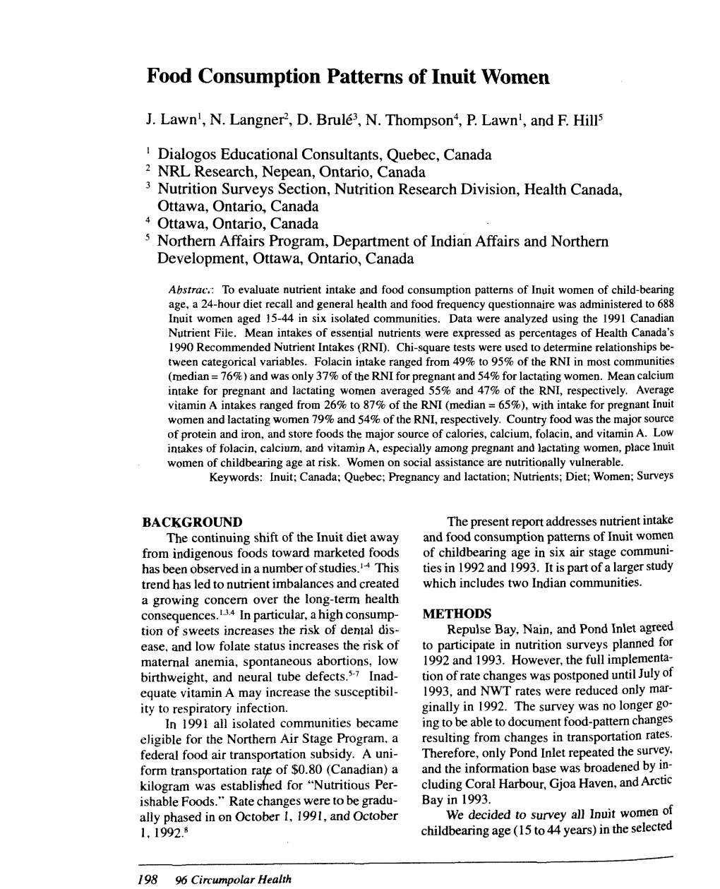 Food Consumption Patterns of Inuit Women