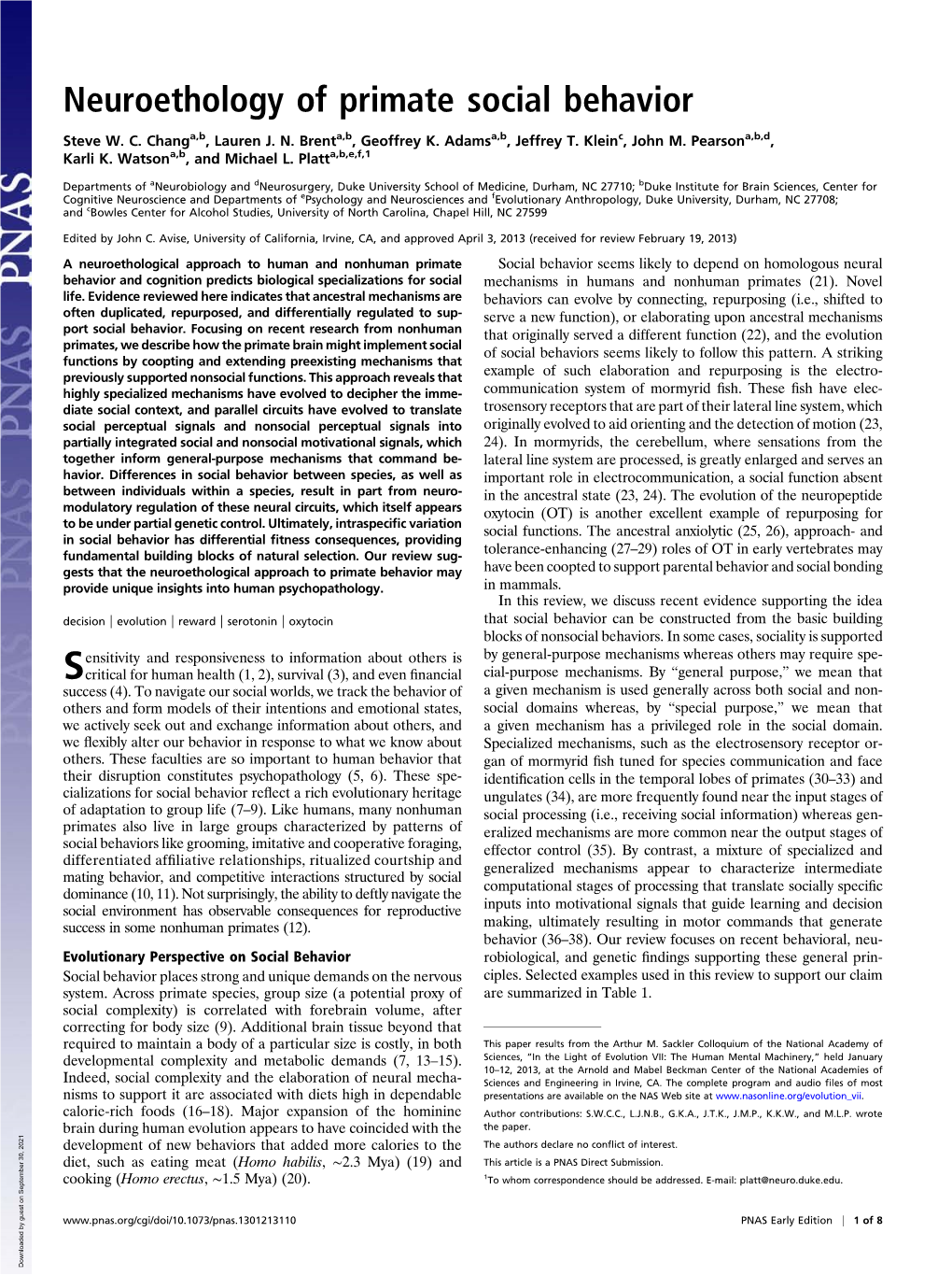 Neuroethology of Primate Social Behavior