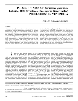 Present Status of Cardisoma Guanhumi Latreille, 1828 (Crustacea: Brachyura: Gecarcinidae) Populations in Venezuela
