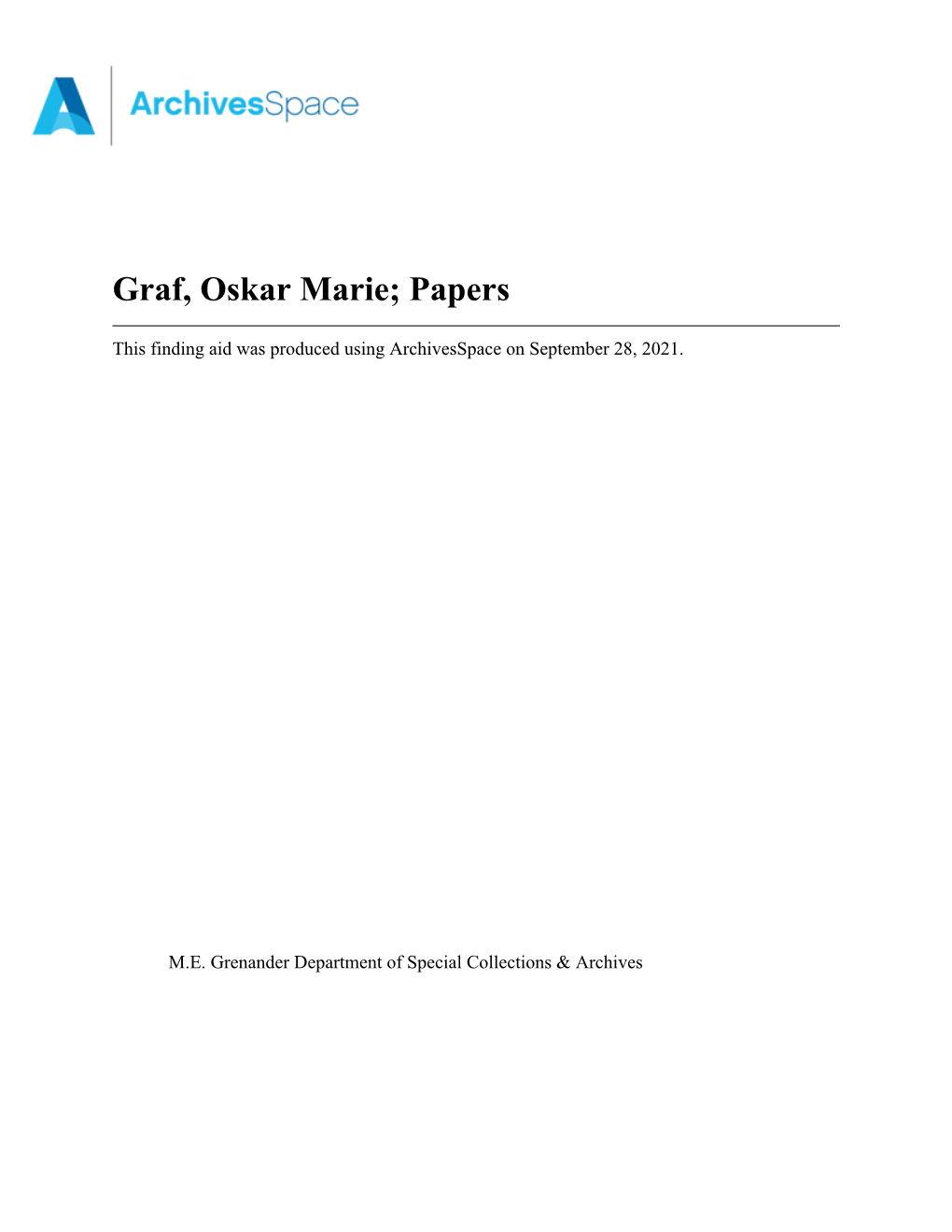 Graf, Oskar Marie; Papers Ger002