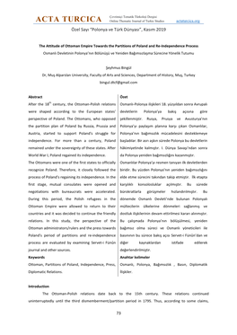 ACTA TURCICA Online Thematic Journal of Turkic Studies Actaturcica.Org Özel Sayı “Polonya Ve Türk Dünyası”, Kasım 2019