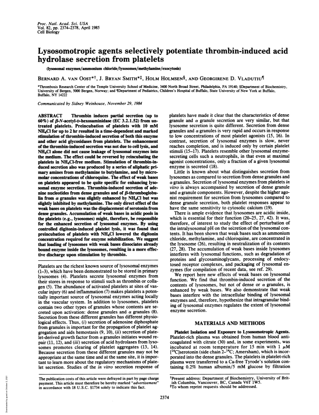 Lysosomotropic Agents Selectively Potentiate Thrombin-Induced Acid