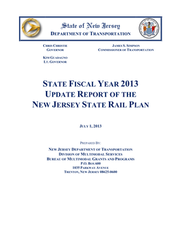 State of New Jersey STATE FISCAL YEAR 2013 UPDATE REPORT OF