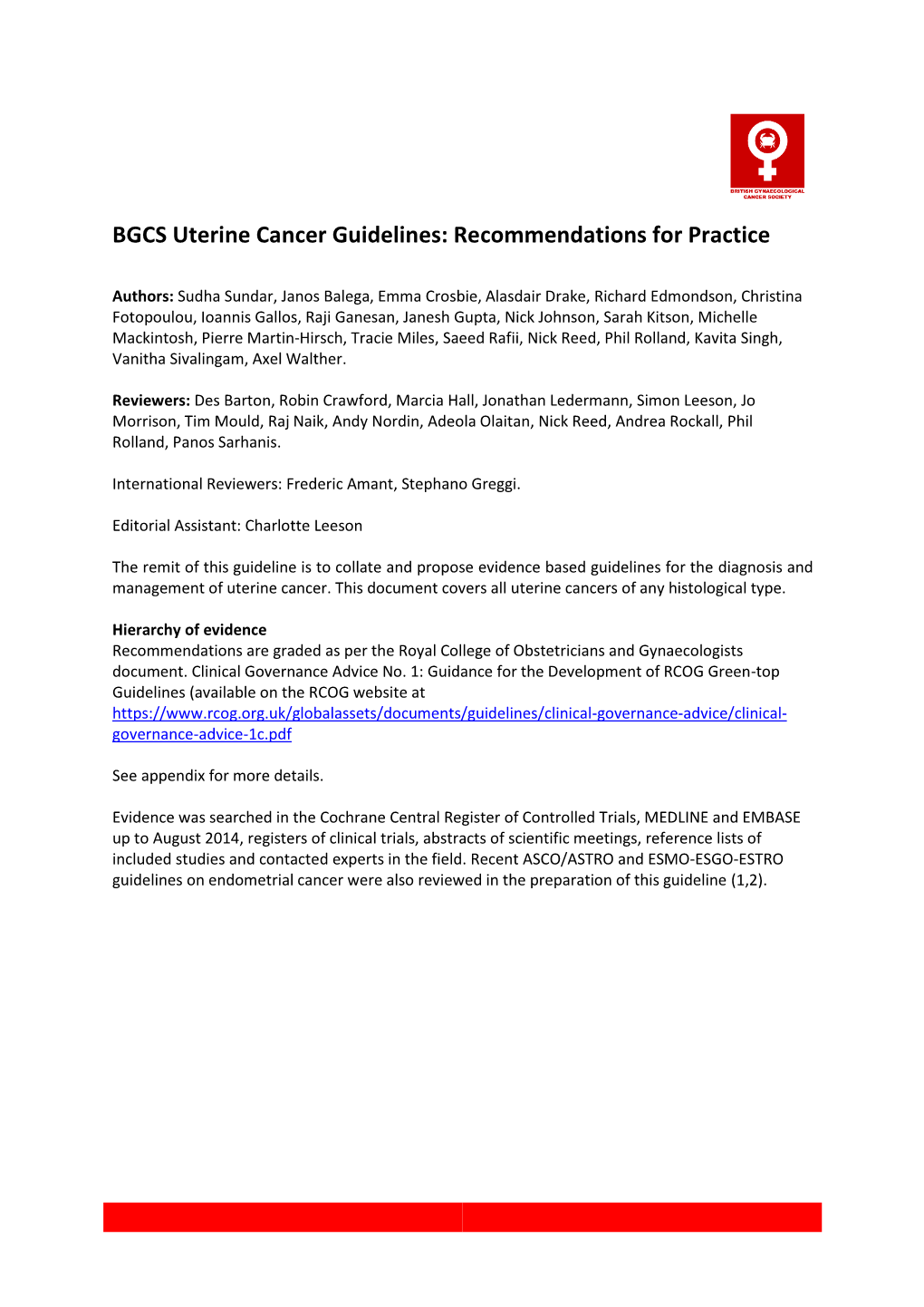 BGCS Uterine Cancer Guidelines: Recommendations for Practice