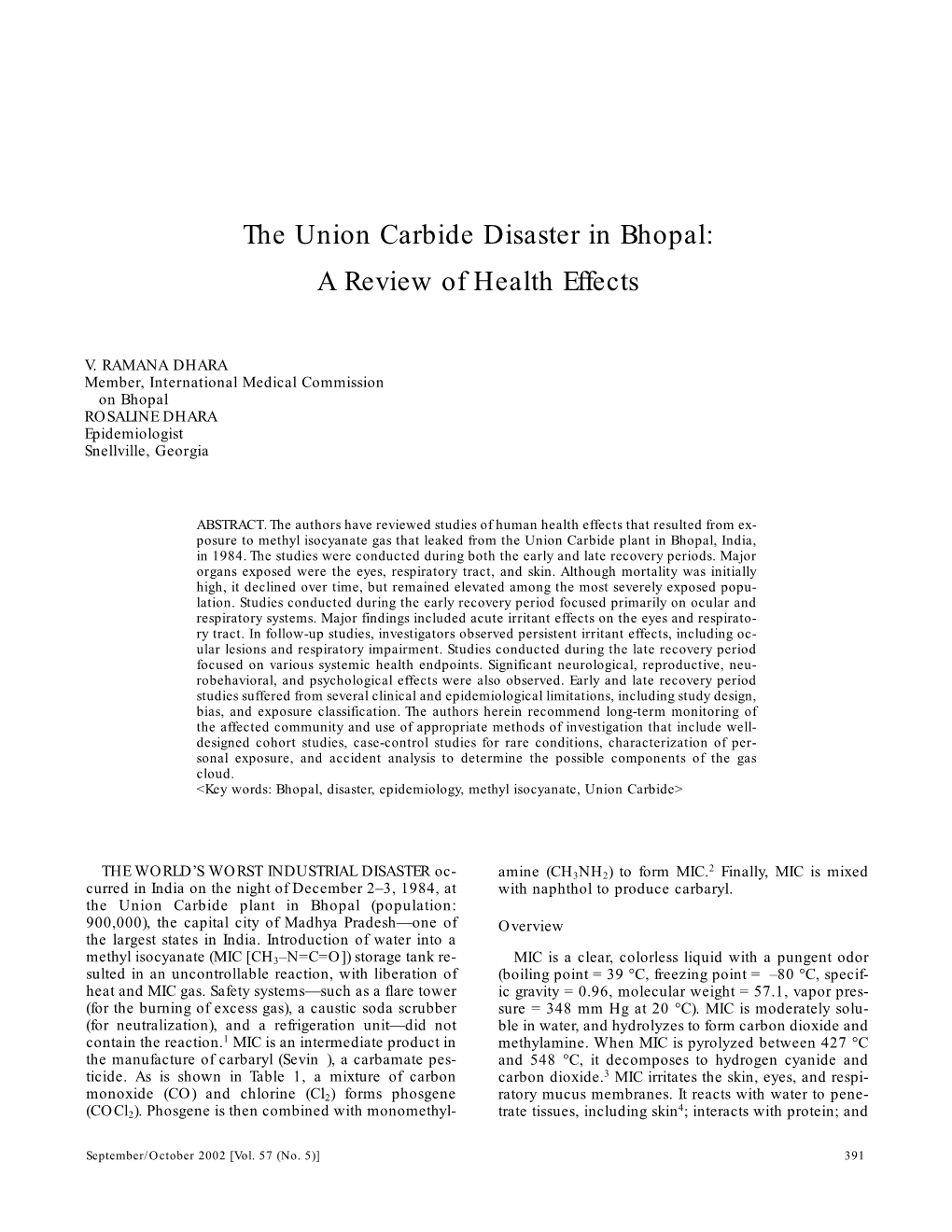 The Union Carbide Disaster in Bhopal: a Review of Health Effects