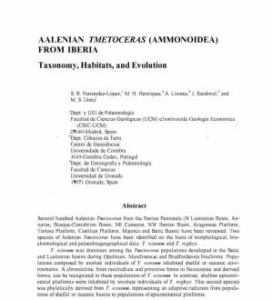 AALENIAN TMETOCERAS (AMMONOIDEA) from IBERIA Taxonomy, Habitats, and Evolution
