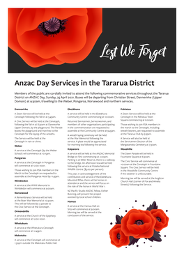 Anzac Day Services in the Tararua District