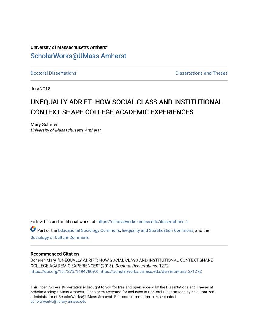 Unequally Adrift: How Social Class and Institutional Context Shape College Academic Experiences