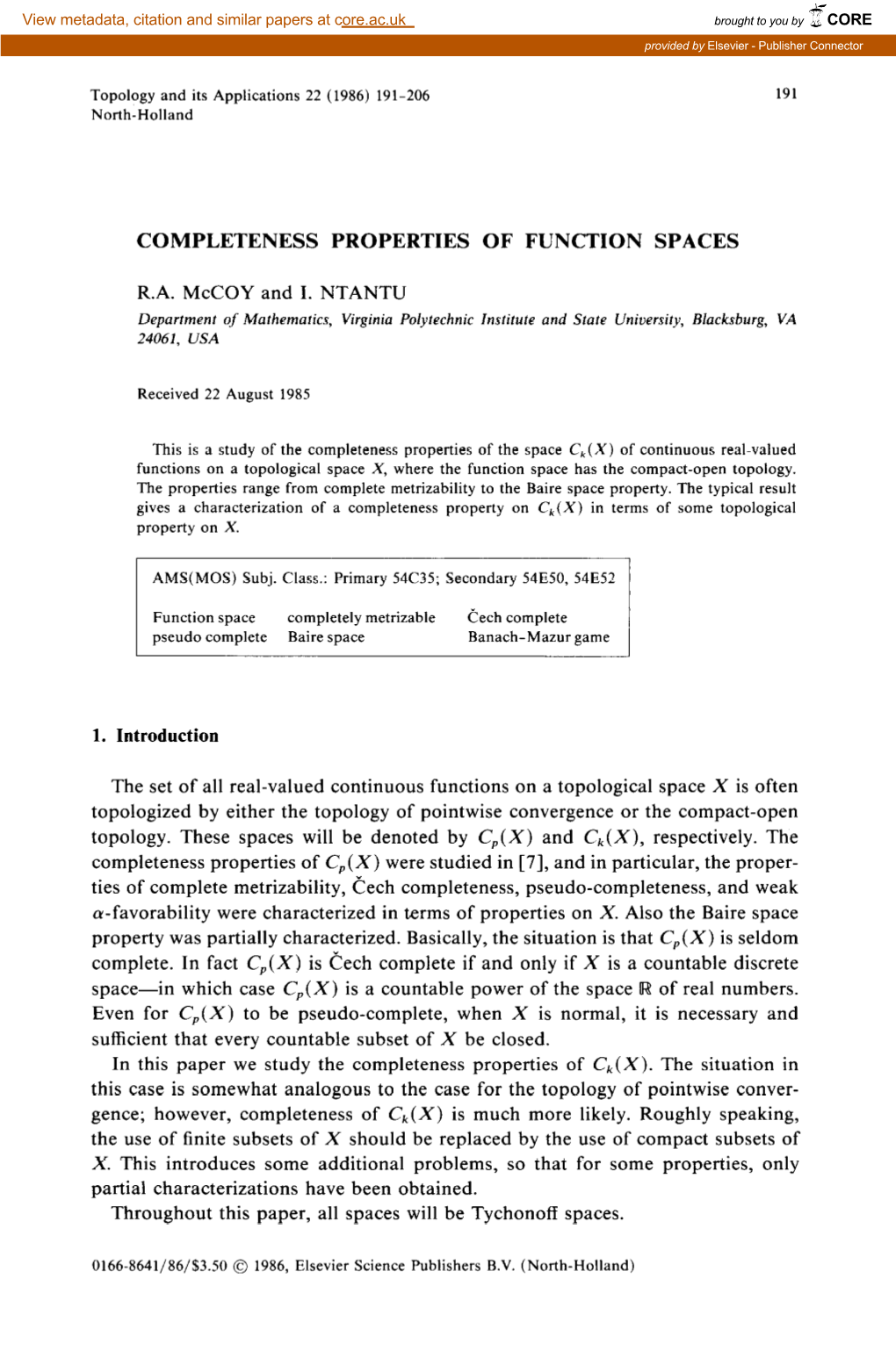 Completeness Properties of Function Spaces