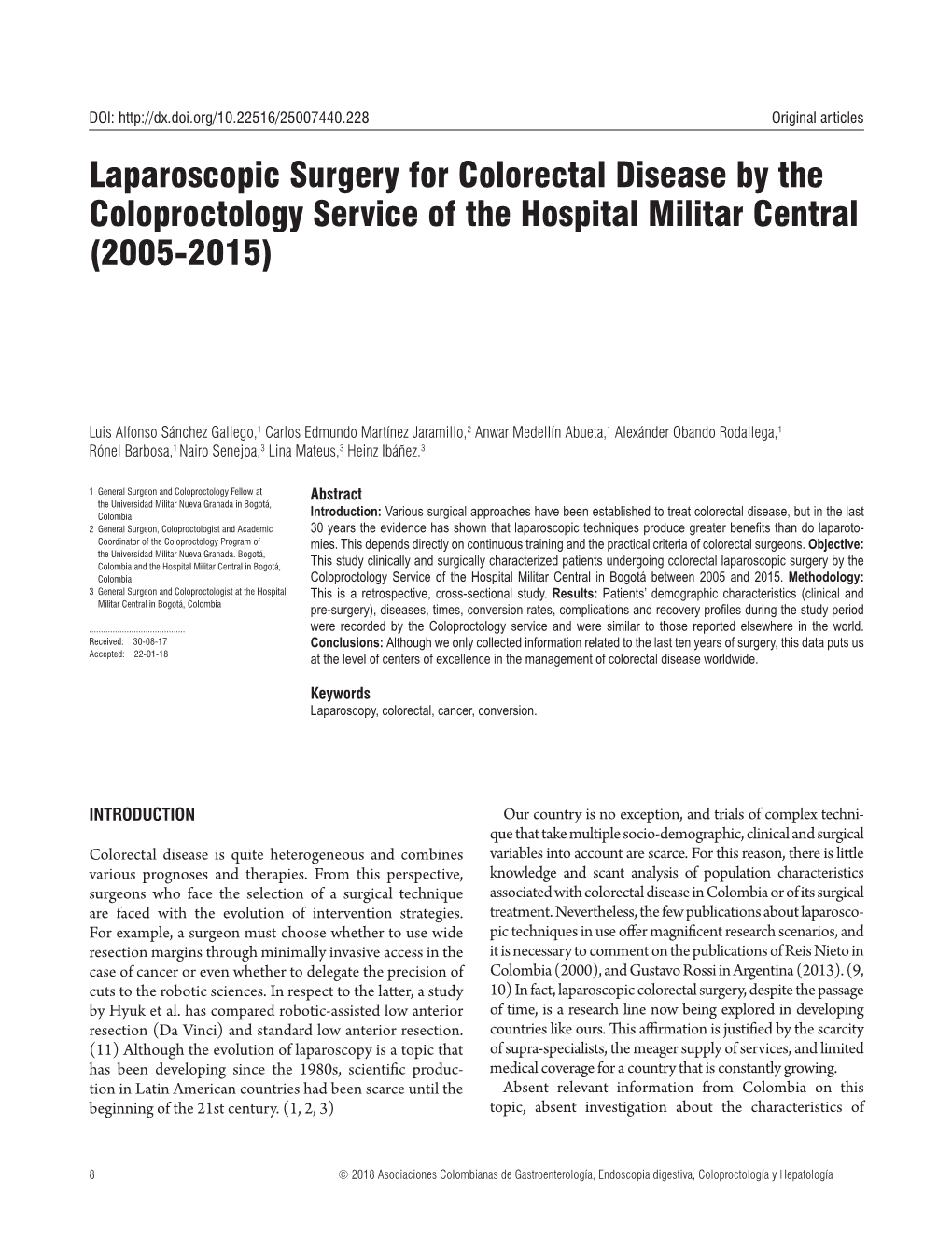 Laparoscopic Surgery for Colorectal Disease by the Coloproctology Service of the Hospital Militar Central (2005-2015)