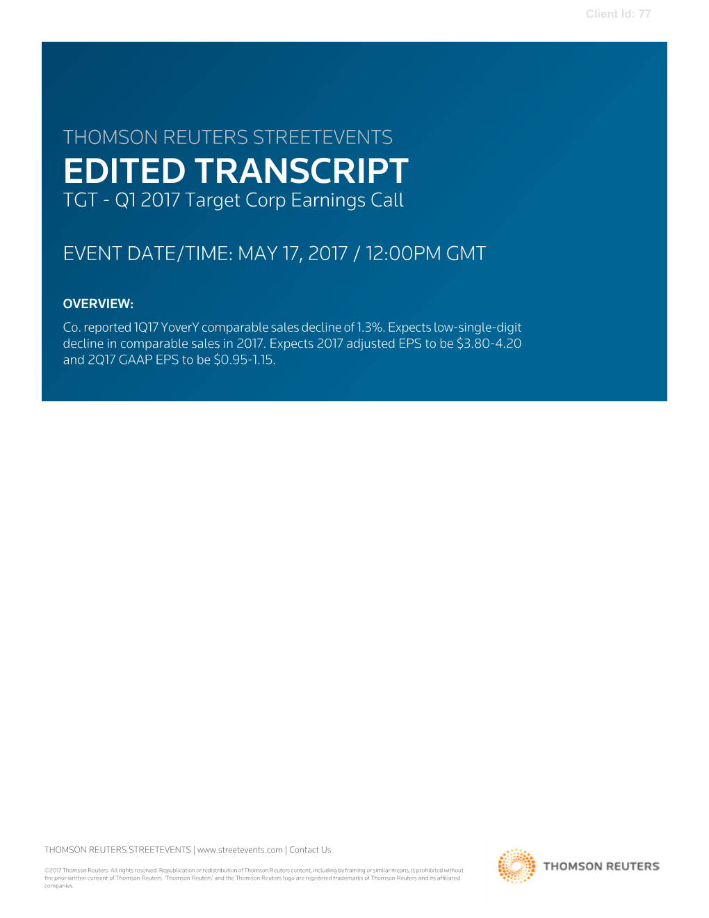 Q1 2017 Target Corp Earnings Call on May 17, 2017 / 12:00PM