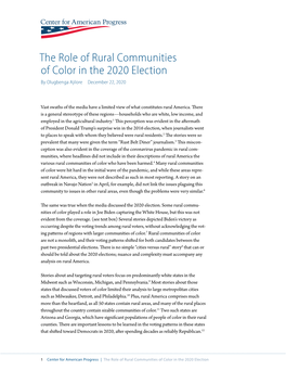 The Role of Rural Communities of Color in the 2020 Election by Olugbenga Ajilore December 22, 2020