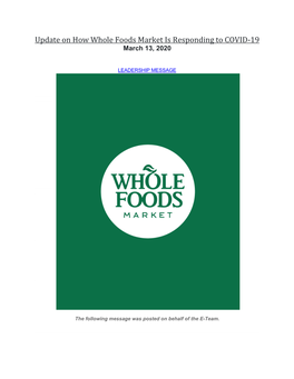Update on How Whole Foods Market Is Responding to COVID-19 March 13, 2020