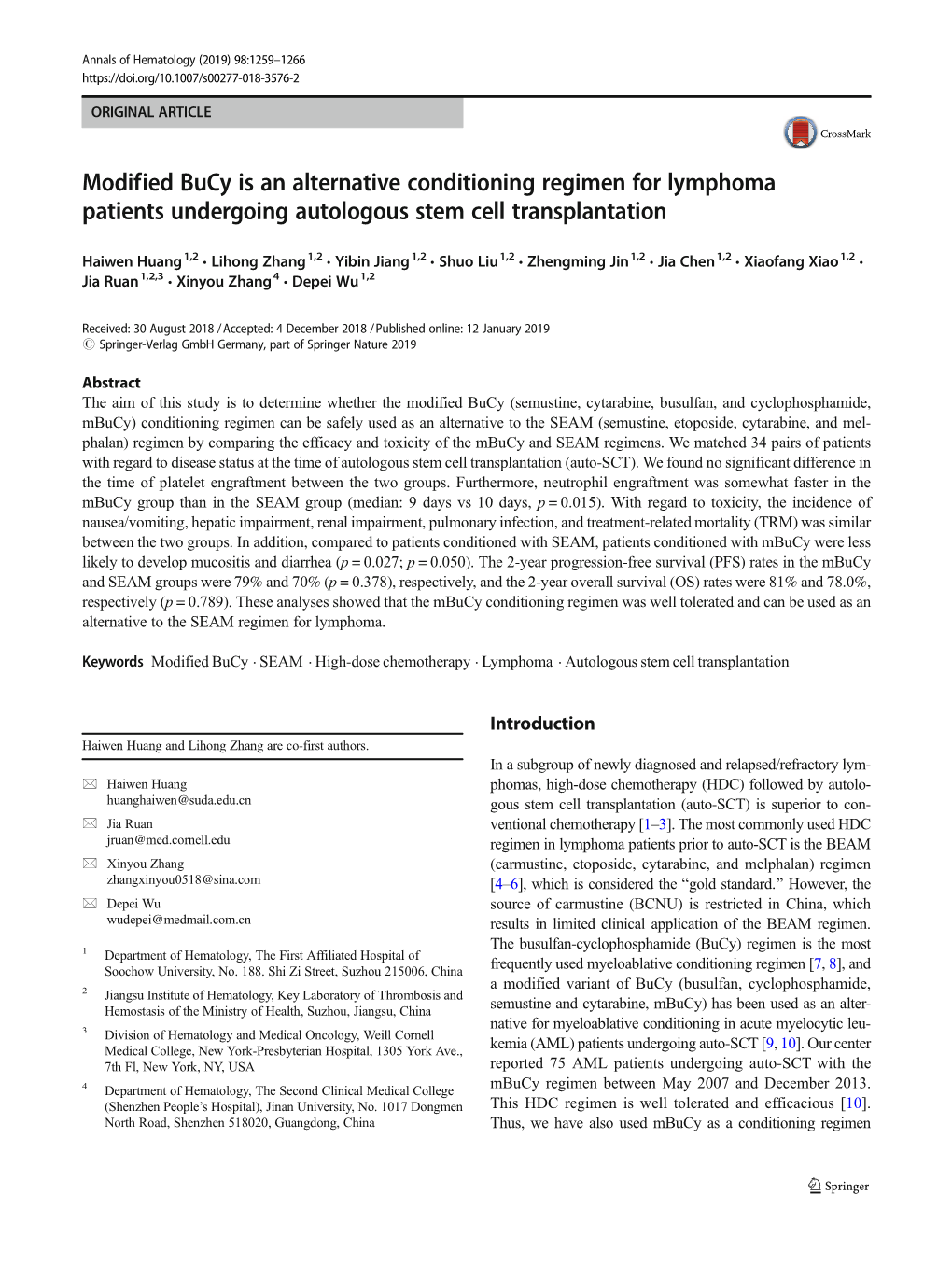 Modified Bucy Is an Alternative Conditioning Regimen for Lymphoma Patients Undergoing Autologous Stem Cell Transplantation