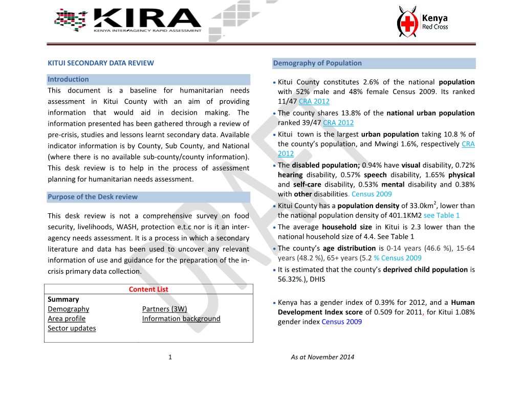 KITUI SECONDARY DATA REVIEW Demography of Population