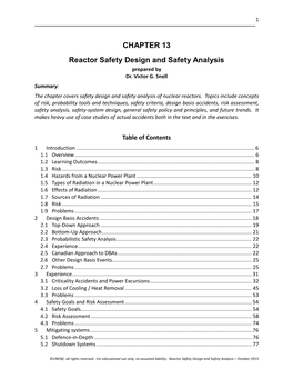 CHAPTER 13 Reactor Safety Design and Safety Analysis Prepared by Dr