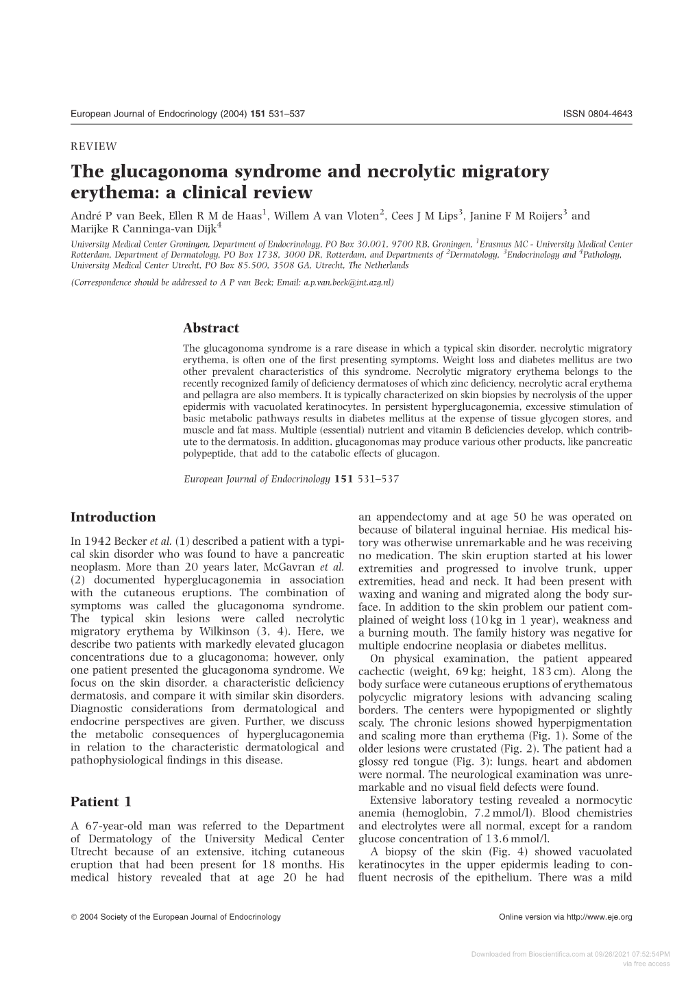 The Glucagonoma Syndrome and Necrolytic Migratory Erythema
