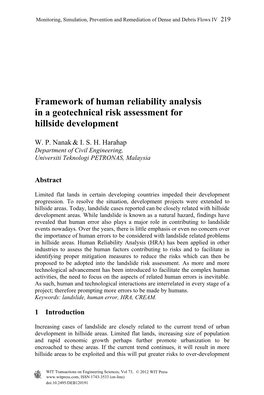 Framework of Human Reliability Analysis in a Geotechnical Risk Assessment for Hillside Development