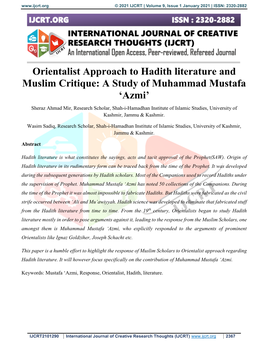Orientalist Approach to Hadith Literature and Muslim Critique