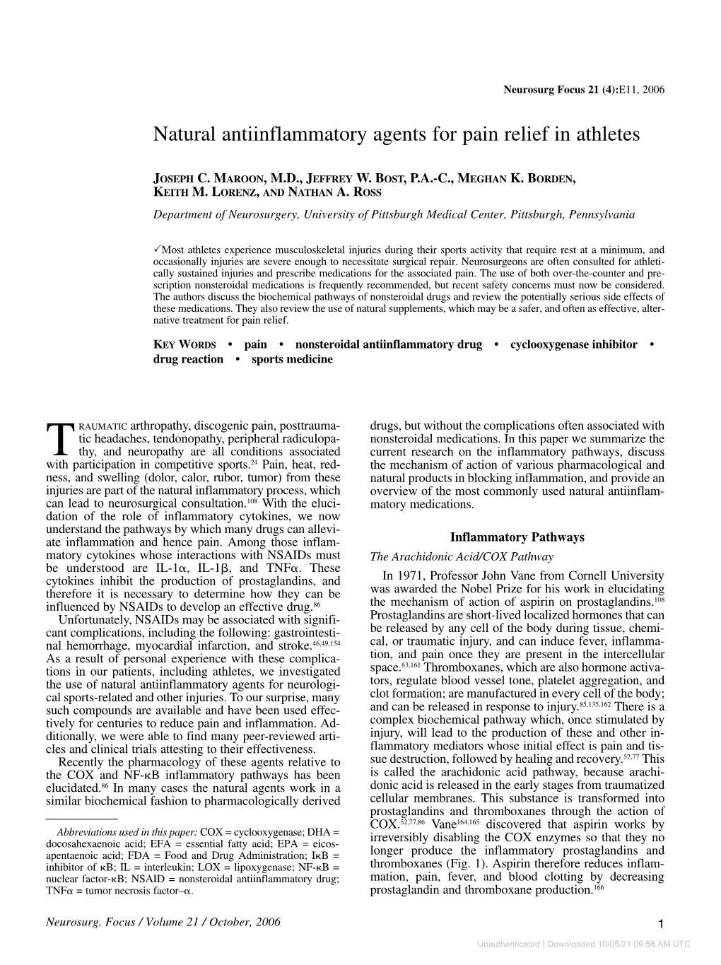 Natural Antiinflammatory Agents for Pain Relief in Athletes