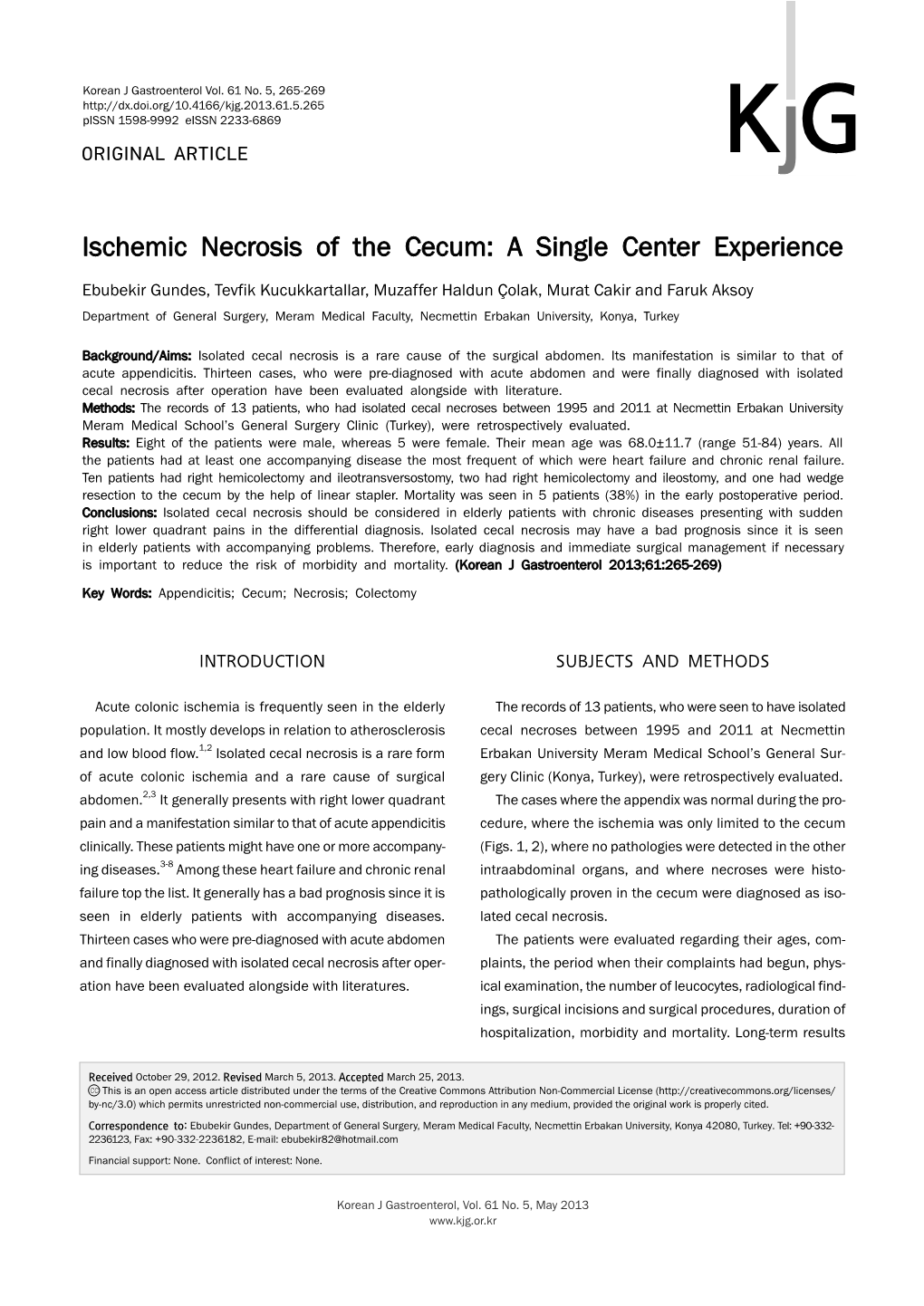 Ischemic Necrosis of the Cecum: a Single Center Experience
