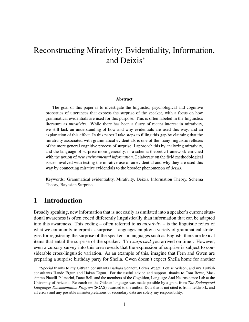 Mirativity As Surprise: Evidentiality, Information, and Deixis