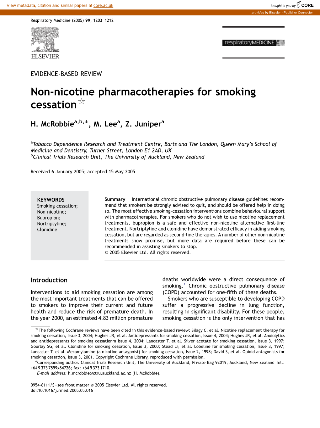 Non-Nicotine Pharmacotherapies for Smoking Cessation$