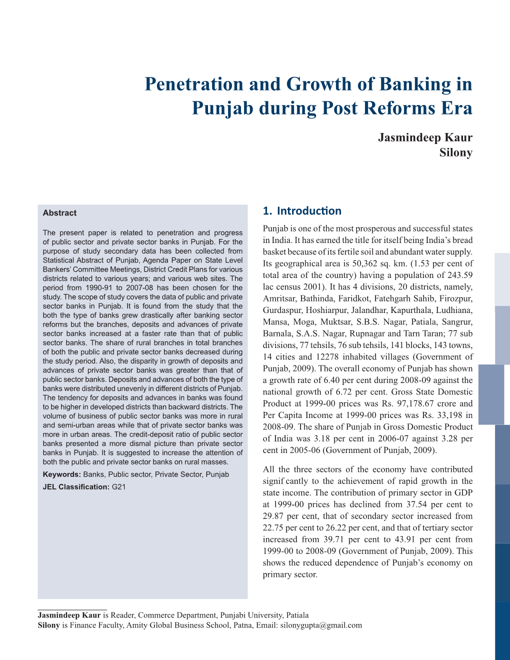 Penetration and Growth of Banking in Punjab During Post Reforms Era 23